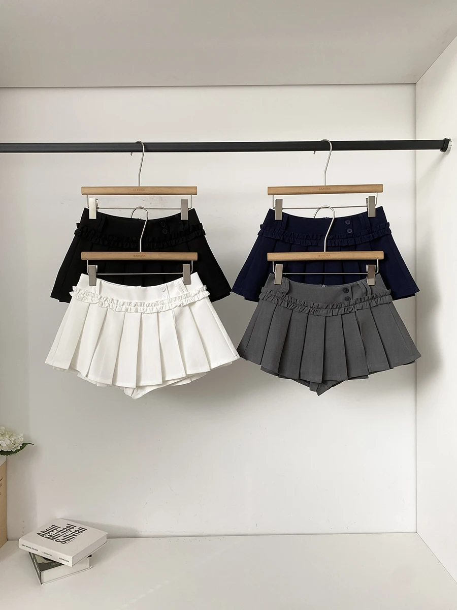 

Spring 2026 High Waist Short Skirt Women's Slimming Style Anti-Light College Atmosphere Korean Simple Sweet Commute Polyester...