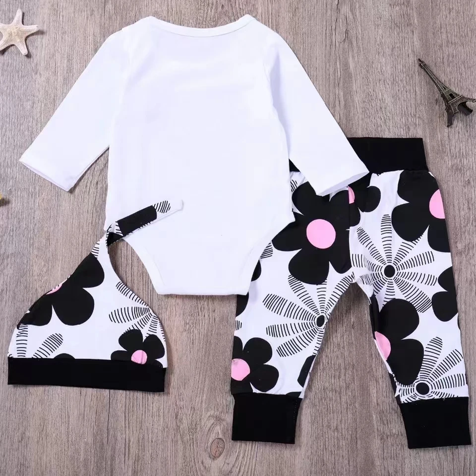 Newborn Infant Baby Girl Clothes 2024 Fall NEWEST ADDITION TO THE FAMILY Tops+ Floral Print Pants + Hat 3 Pieces Sets