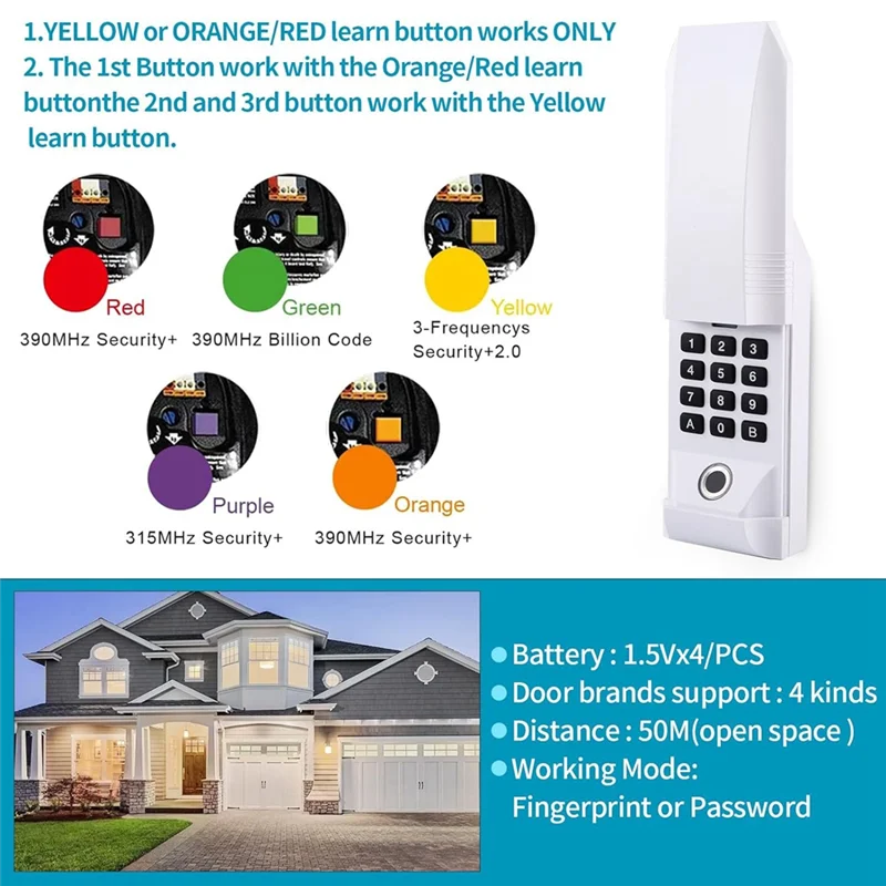 

-FDDT 1 PCS 877MAX Fingerprint Garage Door Keypad White ABS For Liftmaster Chamberlain Craftsman Opener