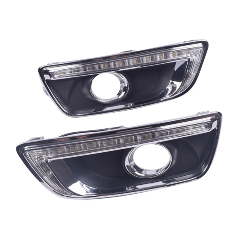 LED DRL Daytime Running Lights Daylight Waterproof Fog Head Light Lamp White & Amber For CHEVY MALIBU 2013 2014