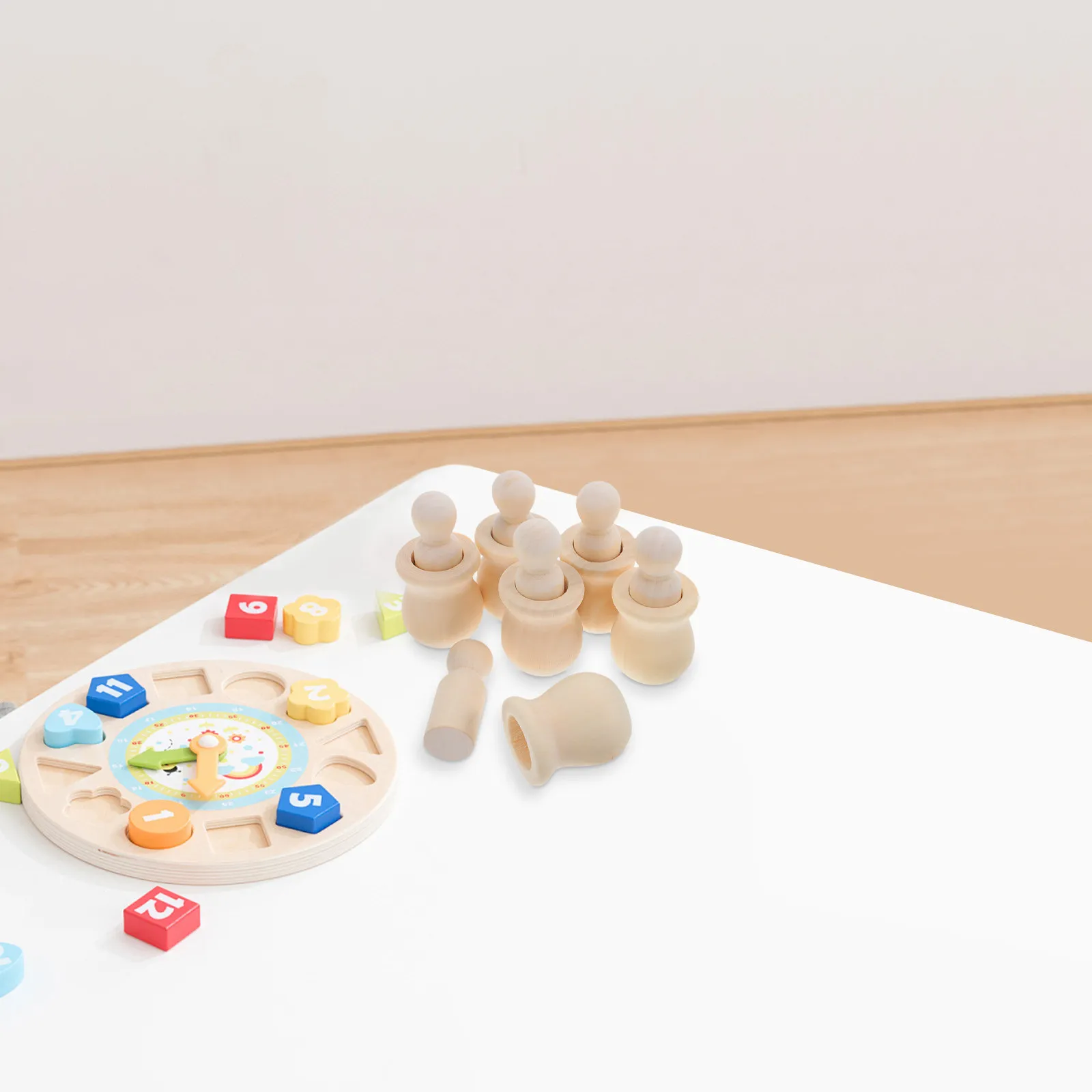 6Pcs Mini Wooden Peg Unpainted Wood People Blanks for Children's Color Matching Spatial Awareness Learning DIY Graffiti