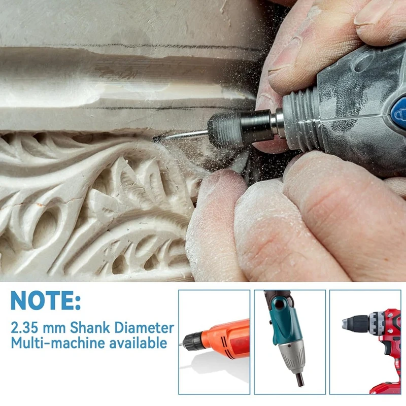 MAKE-24 قطعة 3/32 بوصة (2.3 مم) عرقوب مستديرة من فولاذ التنغستن لقمة ثقب نحت الخشب للأدوات الدوارة المتوافقة مع قلم النقش