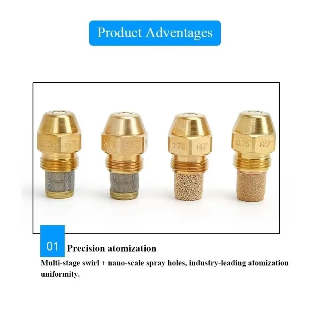 60 Degree Angle Brass Diesel Injectors High Pressure Multiple Caliber Specification Oil Furnace Injector Solid Spray