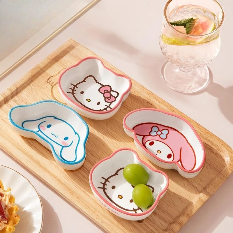 2026 Sanrio Cute Anime Small Ceramic Dish My Melody Kuromi Dipping Cinnamoroll Hello Kitty Sauce Plate Kawaii Cartoon Toys view 3