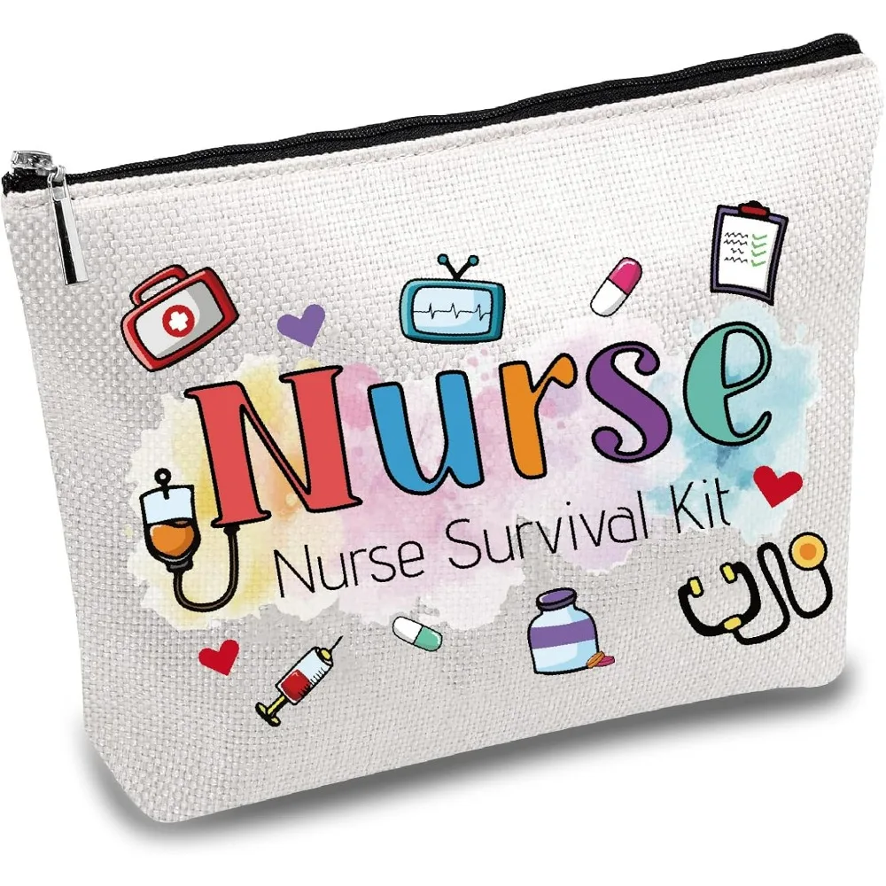 Nurse Practitioner Bag Nurse Survival Kit Bag Polycotton Cosmetic Multi-Purpose Makeup Bag with Zipper Travel Canvas Pouch