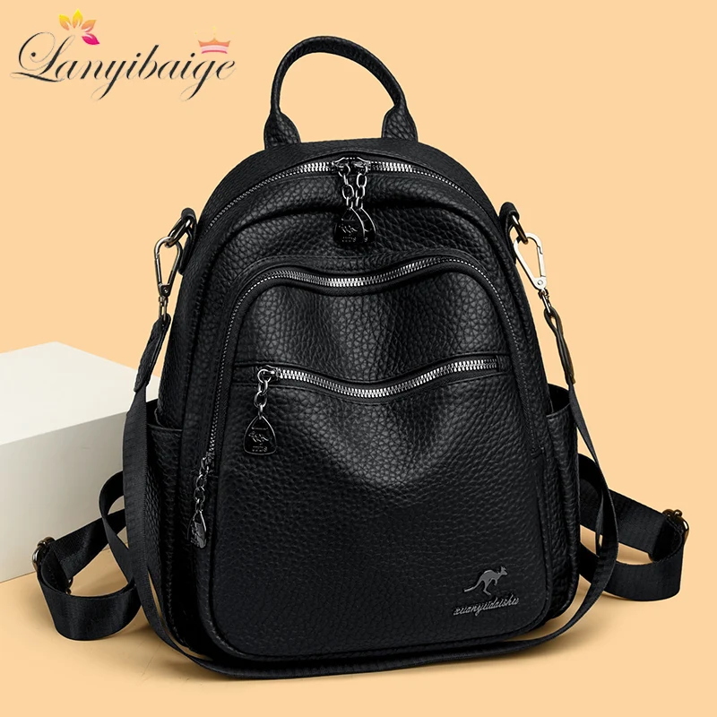 2026 Waterproof Leather Women Backpack Anti-theft Backpacks Shoulder Bags for Teenager Girls Large Capacity Travel School Bag