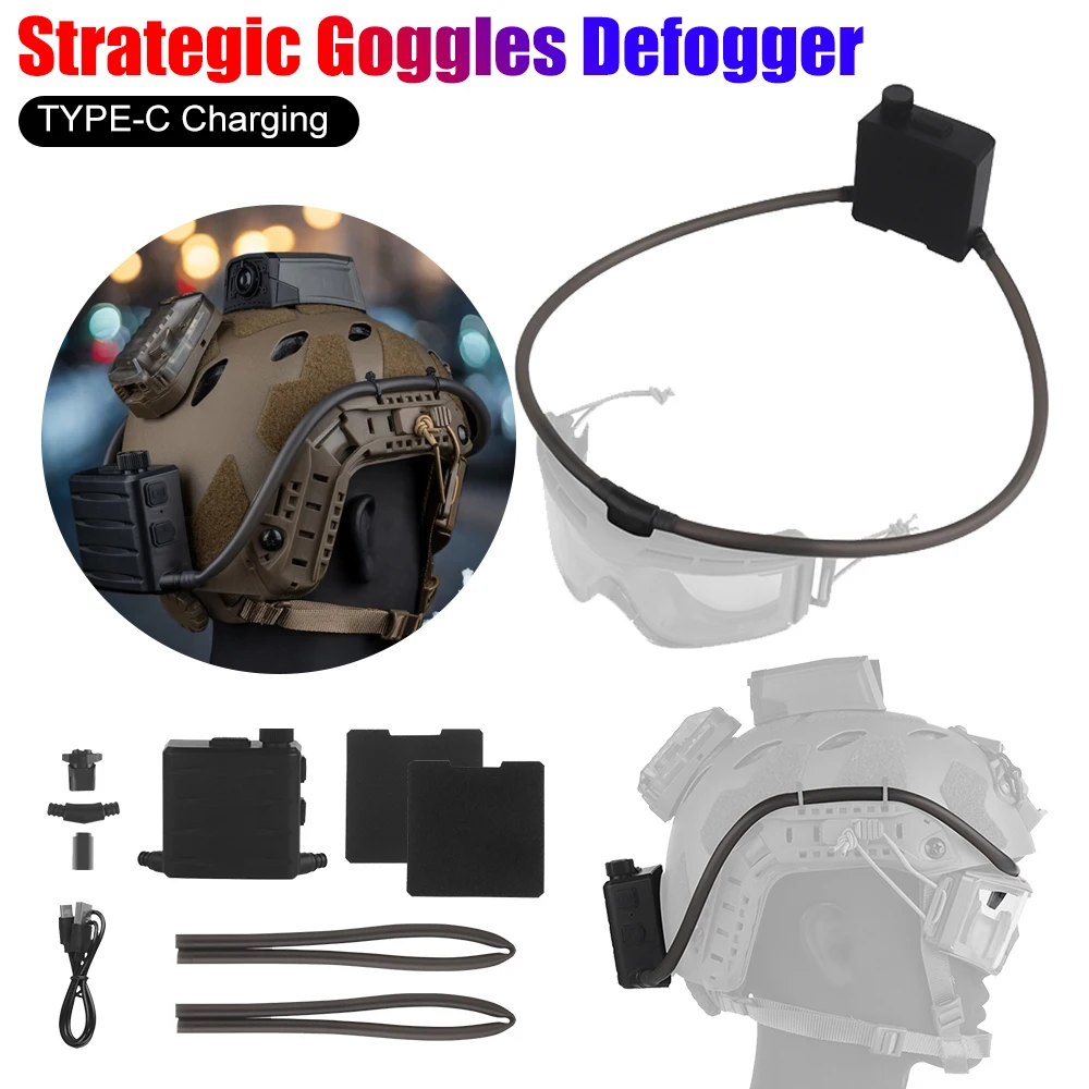 Strategic Goggles Defogger Adjustable Magnetic Defogging Fan TYPE-C Rechargeable Anti-Fog Pump for Glasses Ski Mask Clear