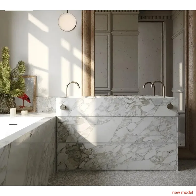 

Durable Rectangular Design for Villa Home Use Modern Luxury Calacatta Viola Marble Pedestal Washbasin Bathroom Sink F132