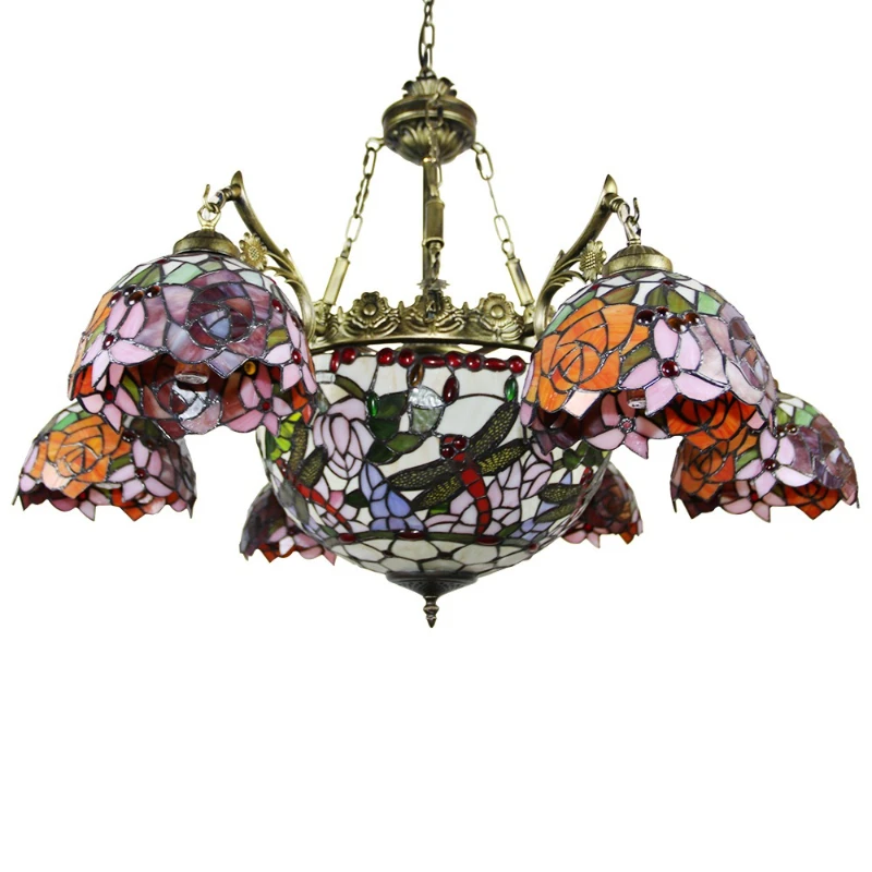 

European-style living room lamps, stained glass multi-head chandelier duplex floor wine