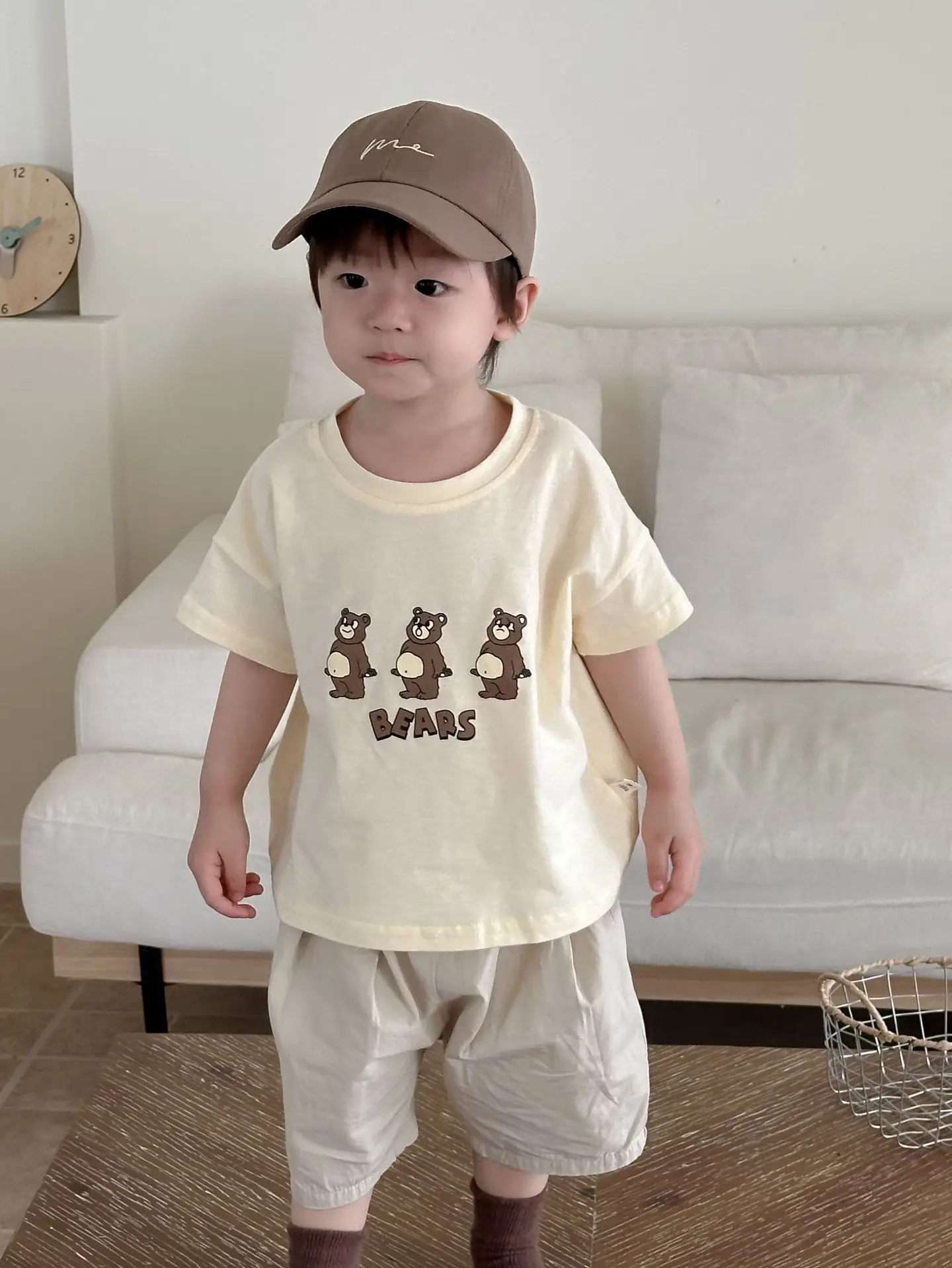 2025 Summer New Baby Short Sleeve T Shirts Cartoon Print Infant Boy Girl Cotton Casual Tees Cute Bear Toddler Versatile Tops