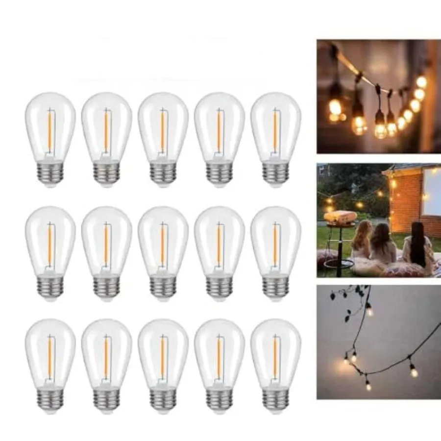 

Shatterproof and Waterproof S14 Replacement LED Light Bulbs 1W Equivalent to 10W, White Warm 2200K Outdoor String Lights Vintag