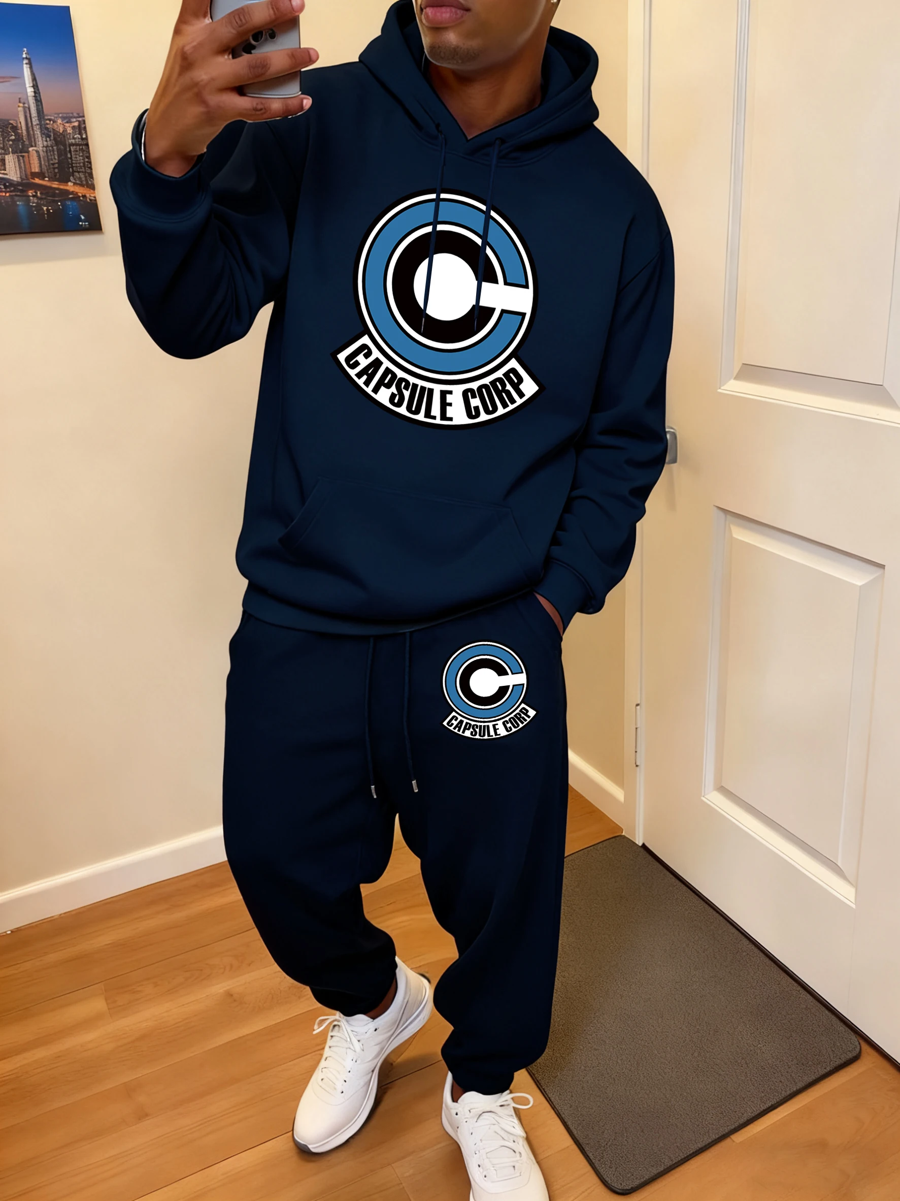 

Creative Circle Design Print Mens Sport Winter Hoody Set Vintage Comfy Sweatpant Street Casual Sweatshirts Fleece Autumn Pants