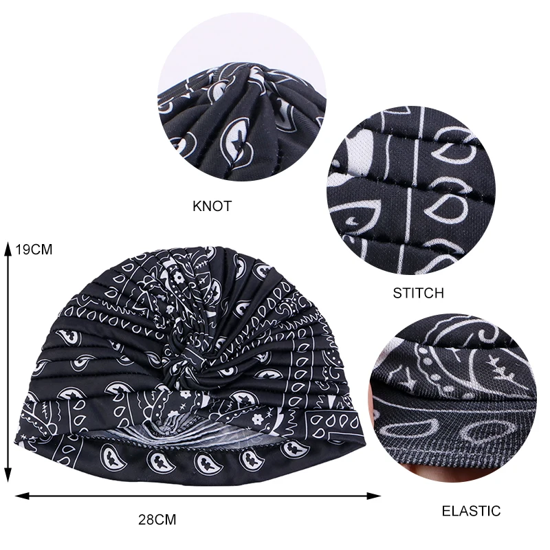 Neue Frauen Drucken Blume Knoten Krebs Rüschen Chemo Hut Beanie schal Turban Kopf Wrap Gestrickte Kappe Haarausfall Zubehör – Detail 18