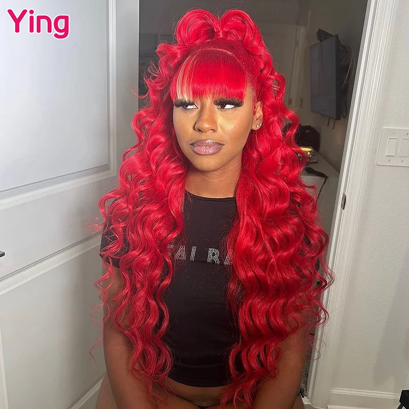 

Ying Hot Red Color Brazilian 13x6 Transparent Lace Front Wig 200%Density Body Wave 13x4 Lace Front Wig PrePlucked With Baby Hair