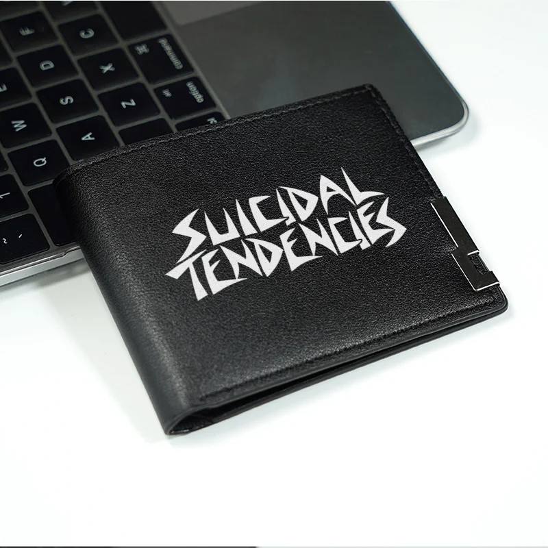 Tendências suicidas carteira curta masculina de couro pu design fino durável leve acessórios de moda para uso diário