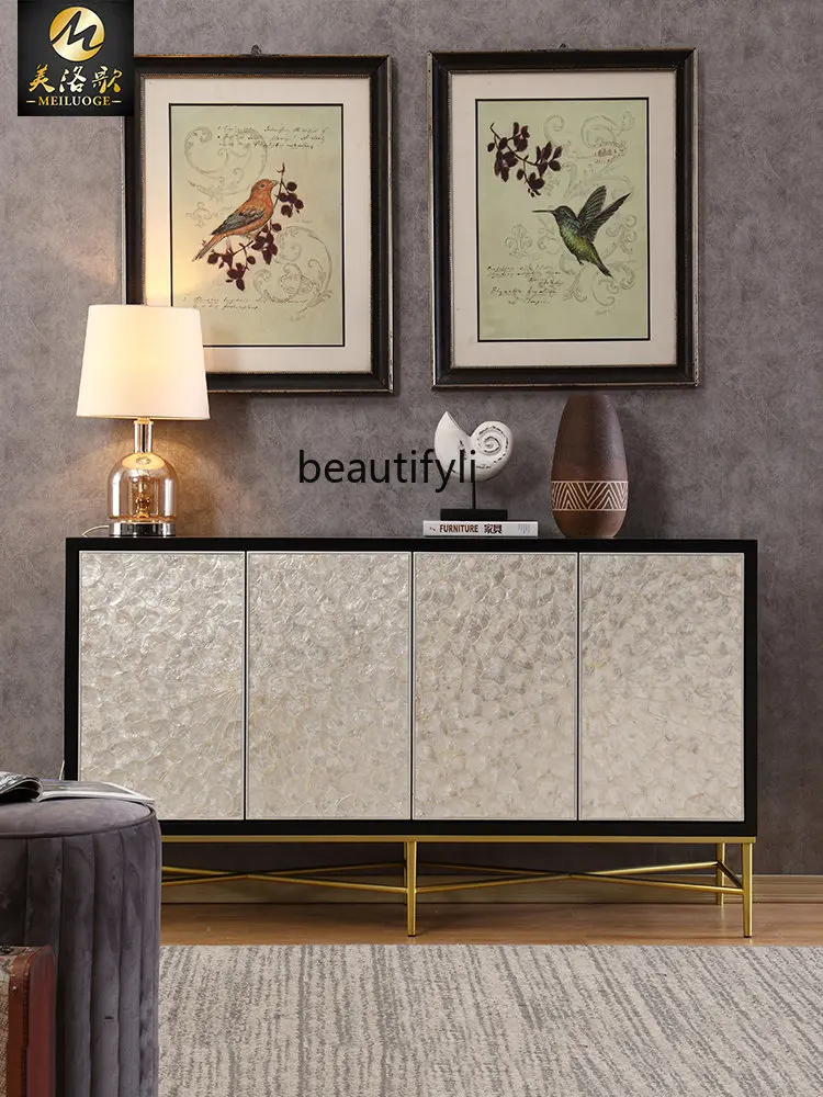 yj American Light Luxury Sideboard Cabinet Black European Style Minimalist Creative Shell Decoration Foyer Hallway