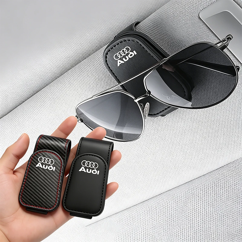 Audi Auto-Leder-Brillenclip Sonnenblenden-Brillenetui Kartenbox für Audi Sline A2 A3 A4 A5 A6 A7 A8 B9 B6 C6 Q2 Q3 Q4 Q5 Q6 Q7 Q8