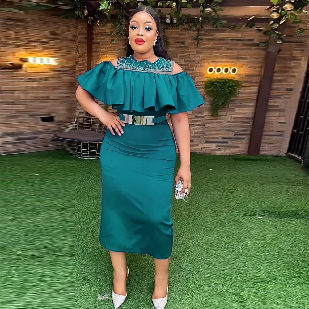 

Plus Size Elegant African Ankara Dashiki Women Ruffles Belt Bodycon Long Dress Evening Christmas Wedding Party Gown Kaftan Abaya