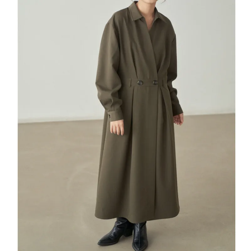 KWTX Damski trencz Sukienka Jednolity kolor z paskiem w talii Wysokie rozcięcie Vintage Streetwear Miękka Wiosna Lato 2025 Wysoka jakość