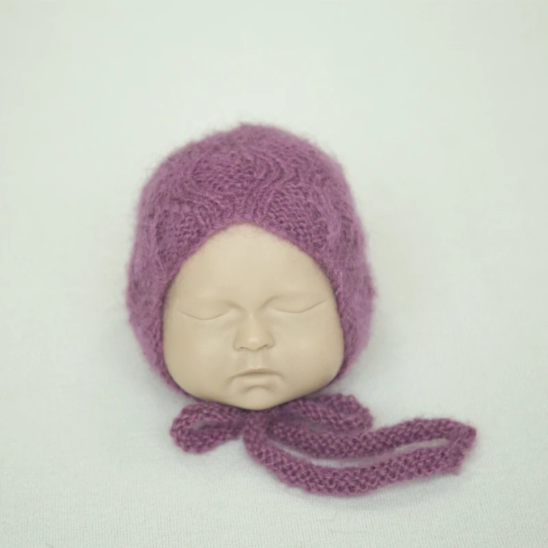 Vintage Knitted Newborn Angola Bonnet Sitter Hat Photography Props Handmade Crochet Bonnet Photo Accessories