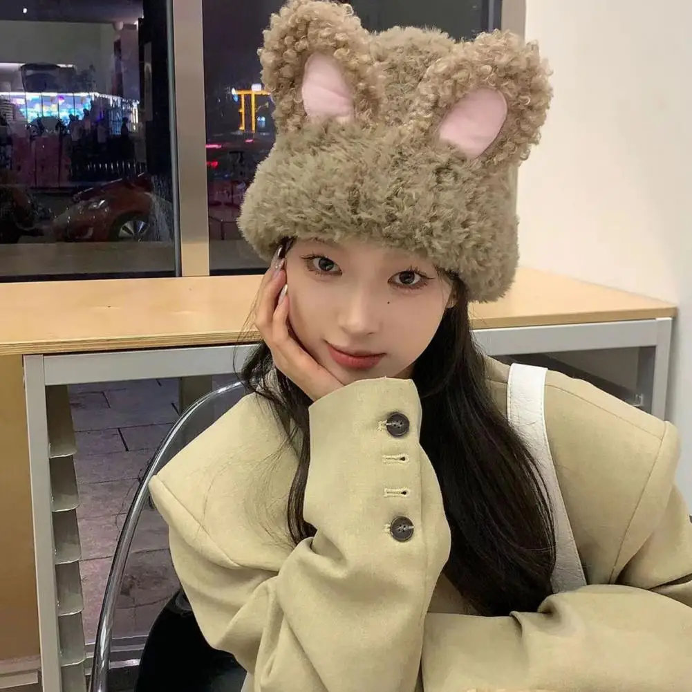 Lady Soft Cap Cozy Winter Hat for Women Cute Rabbit Ear Design Plush Warm with Elastic Anti-slip Feature Resistant Lady Cap Lady