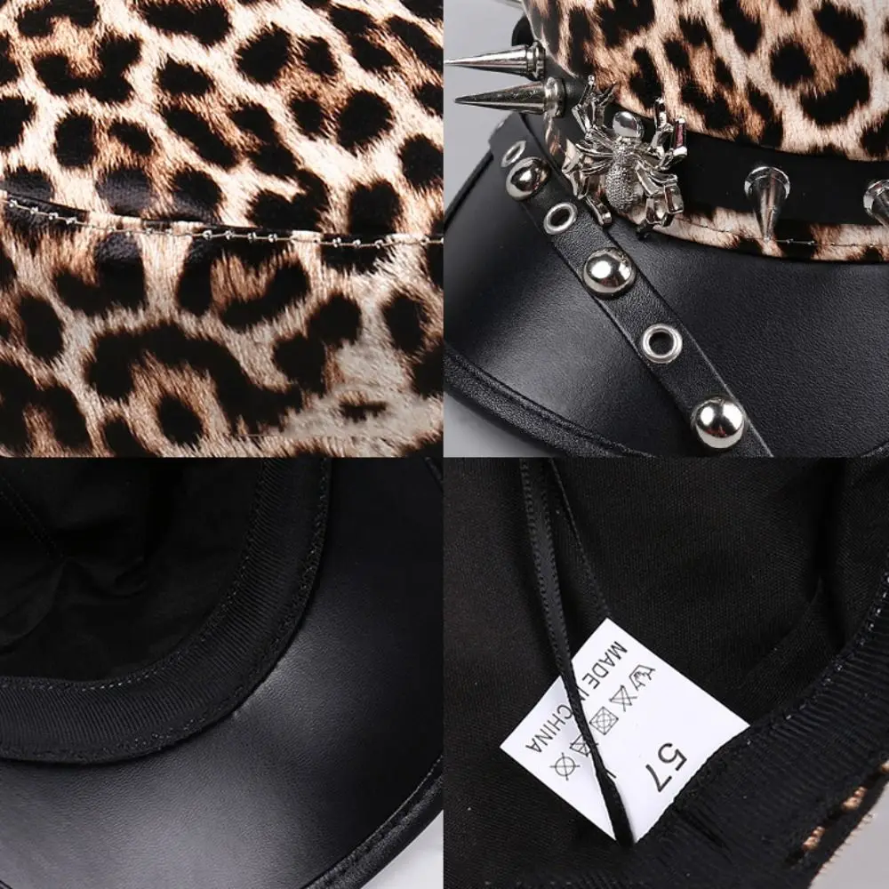 موضة الهيب هوب برشام ليوبارد قبعة Harajuku الشرير Y2k قبعة بيريه الأسود القوطية قبعة مسطحة للنساء