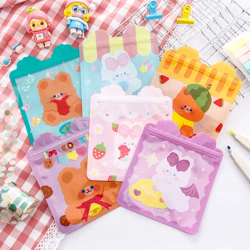 5pcs Cartoon Bear Rabbit Snack Ziplock Bag Biscuits Candy Small Packaging Party Cute Hand-made Snack Packaging Bags Home