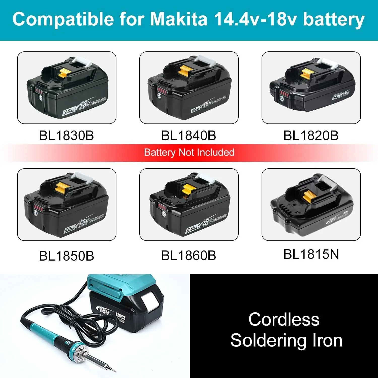 Cordless 60W Soldering Iron Kit for Makita 18V LXT, LED Digital 300-510℃, for BL1830/BL1860, Battery Not Included