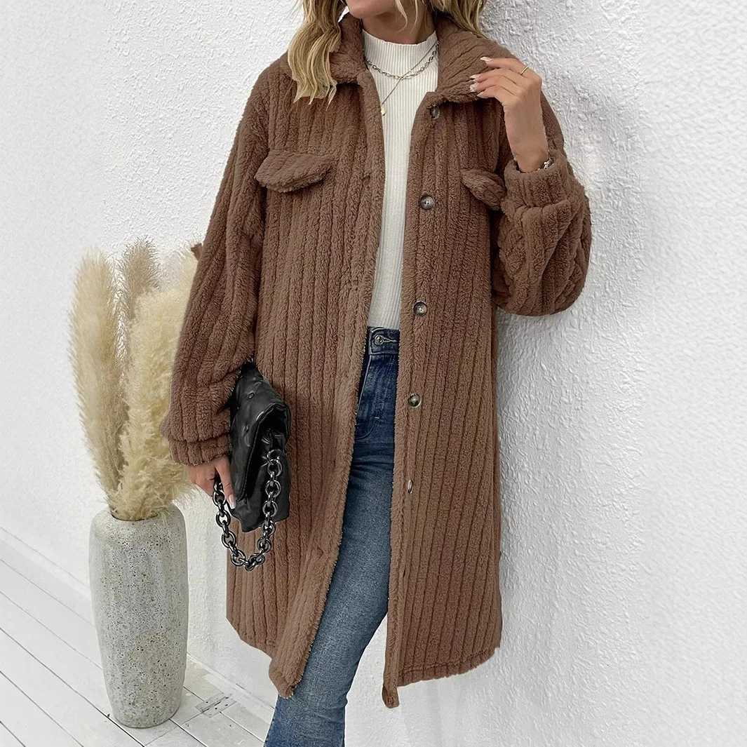 European And American Winter Cross-border Women'sclothing New Style Temperament Warm Fur Collar Long Sleeved Plush Top For Women