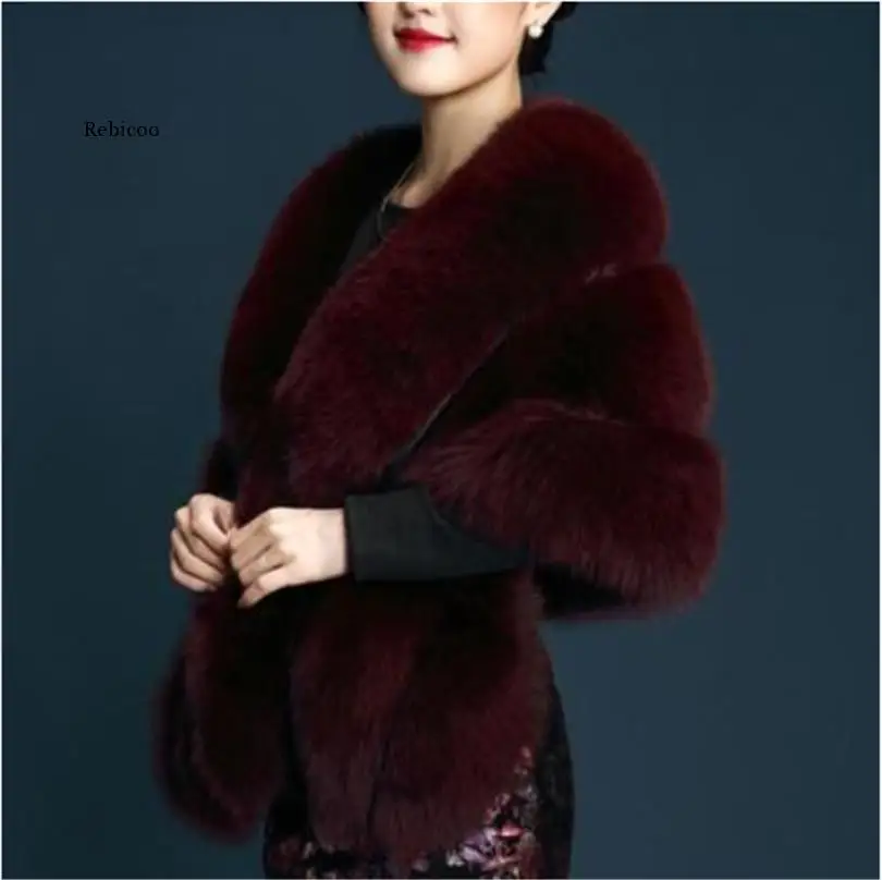 Winter Faux Fur Coats luxury fox fur imitation mink fur poncho bridal wedding dress shawl cape women vest fur coat