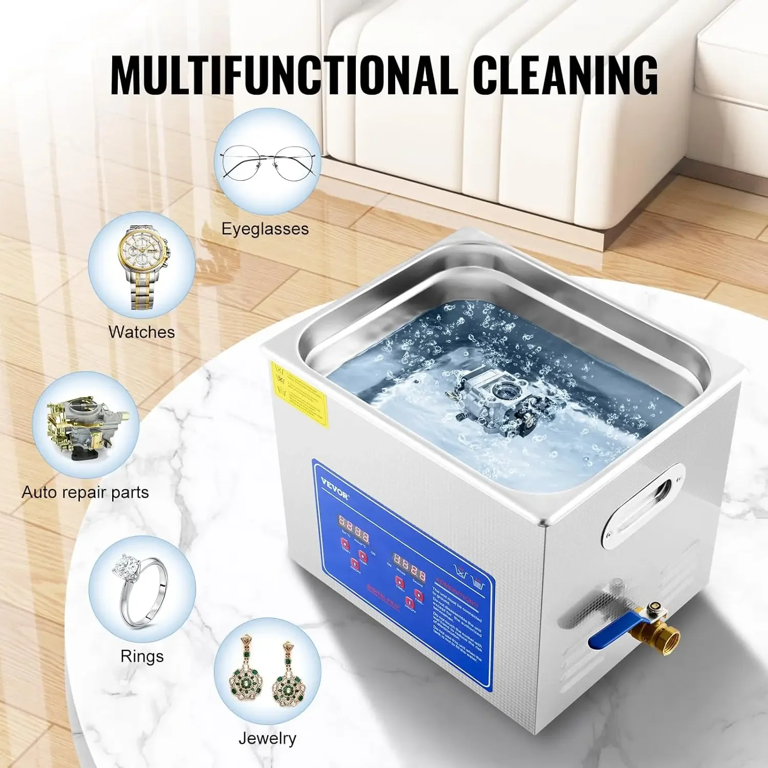 Professional Ultrasonic Cleaner 10L/2.5 Gal, Easy to Use with Digital Timer & Heater, Stainless Steel Industrial Machine