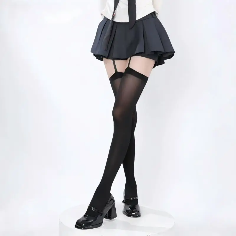1/2Pcs Sexy Hot Girl Black Silk Suspender Socks Spring and Summer Thin Long Tube Knee High Socks JK Pure Desire Velvet Suspender