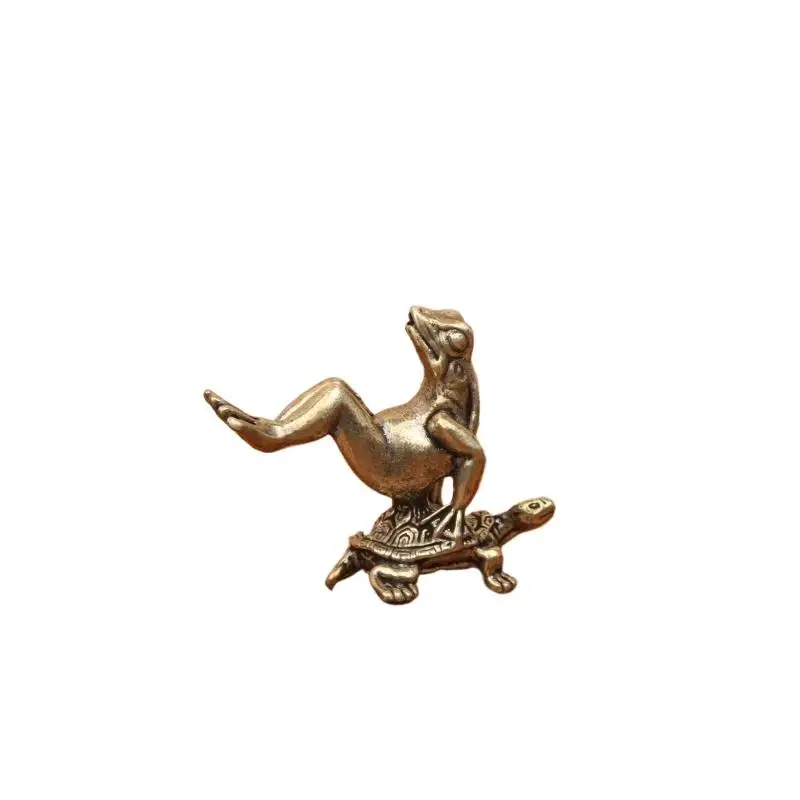 Brass Frog Riding Turtle Figurine Exquisite Retro Craft Perfect For Home Desk Decor Collection Gift