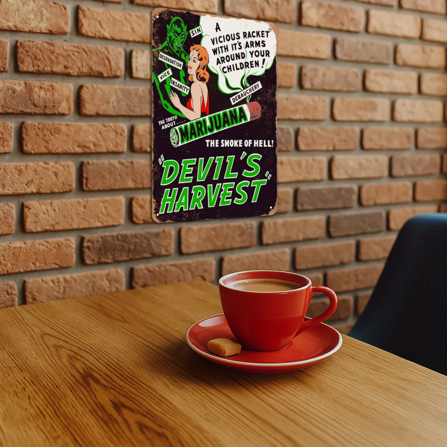 Sinal de metal de alumínio da colheita do diabo vintage – arte de parede à prova d'água para casa, garagem, café, bar, restaurante, 8 x 12 polegadas