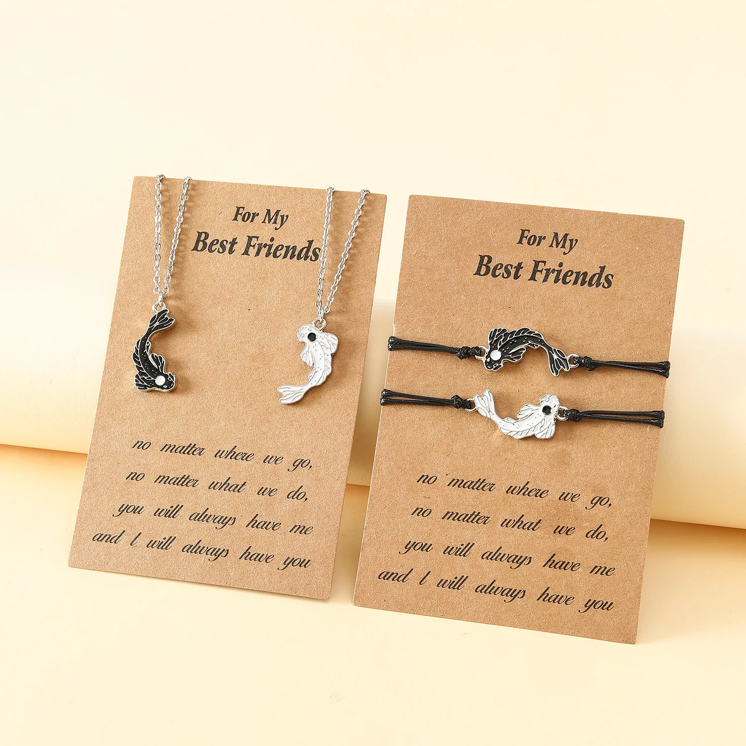 2023 New Simple Alloy Drip Oil Tai Chi Fish Good Friends Card Weaving Bracelet Set Gift Wholesale