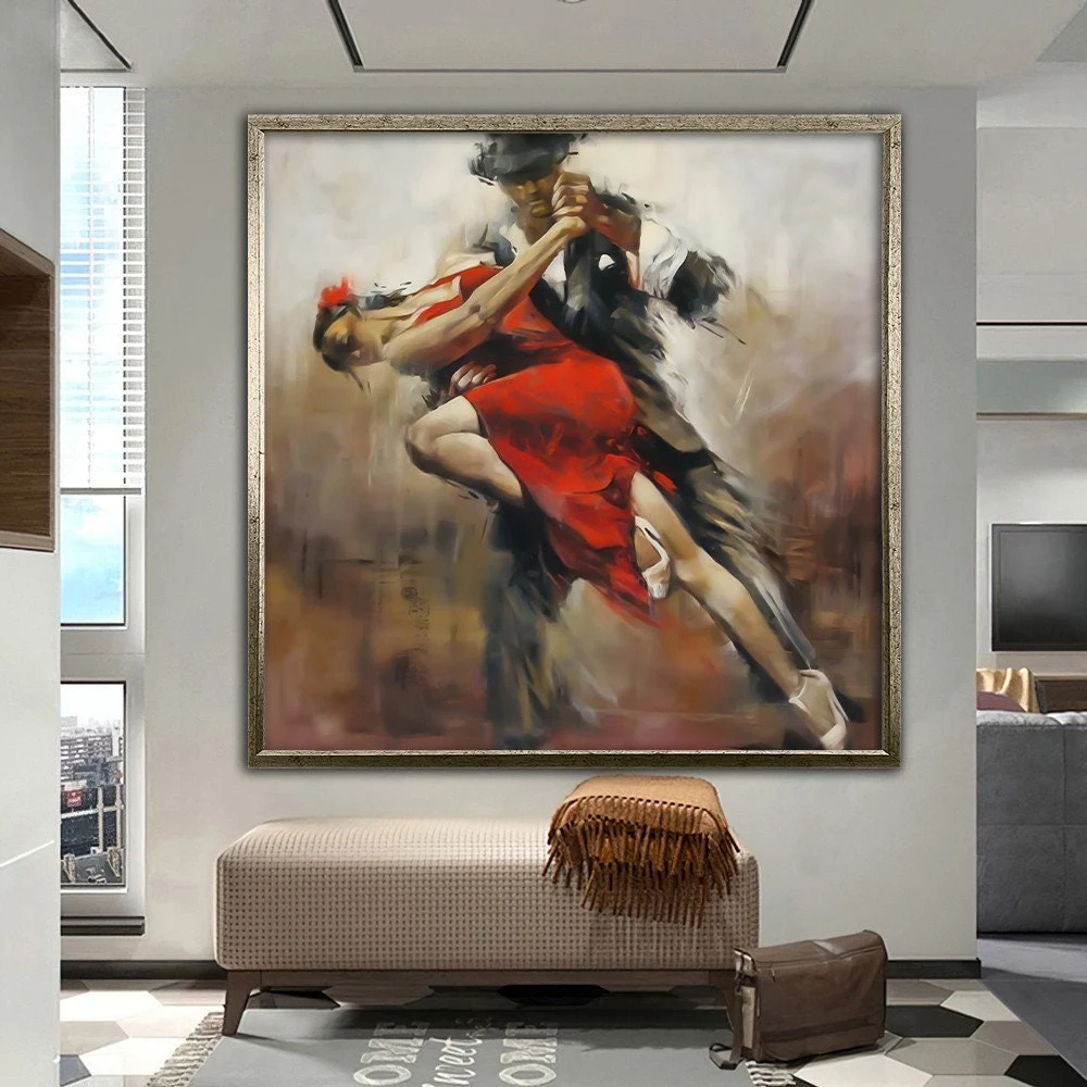 Hand Painted Oil Painting Tango Dancer Art Dance & Woman Wall Art Women Canvas Art Colorful Wall Art Woman Figure Wall Art