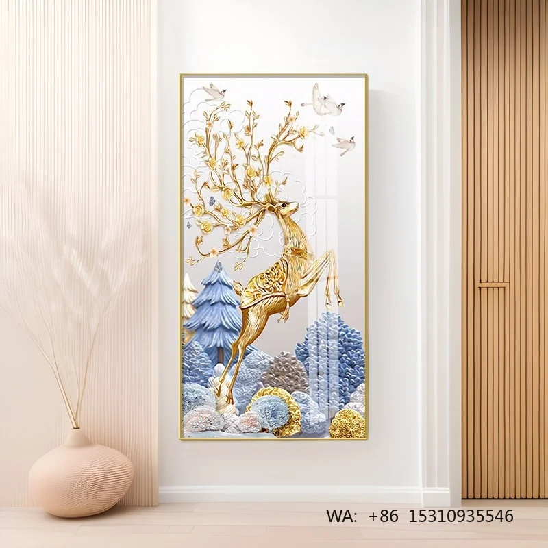 Modern Deer Printed Aluminum Metal Rectangle Hanging Painting Home Decor Eco-friendly Living Room Wall Art Vertical Design