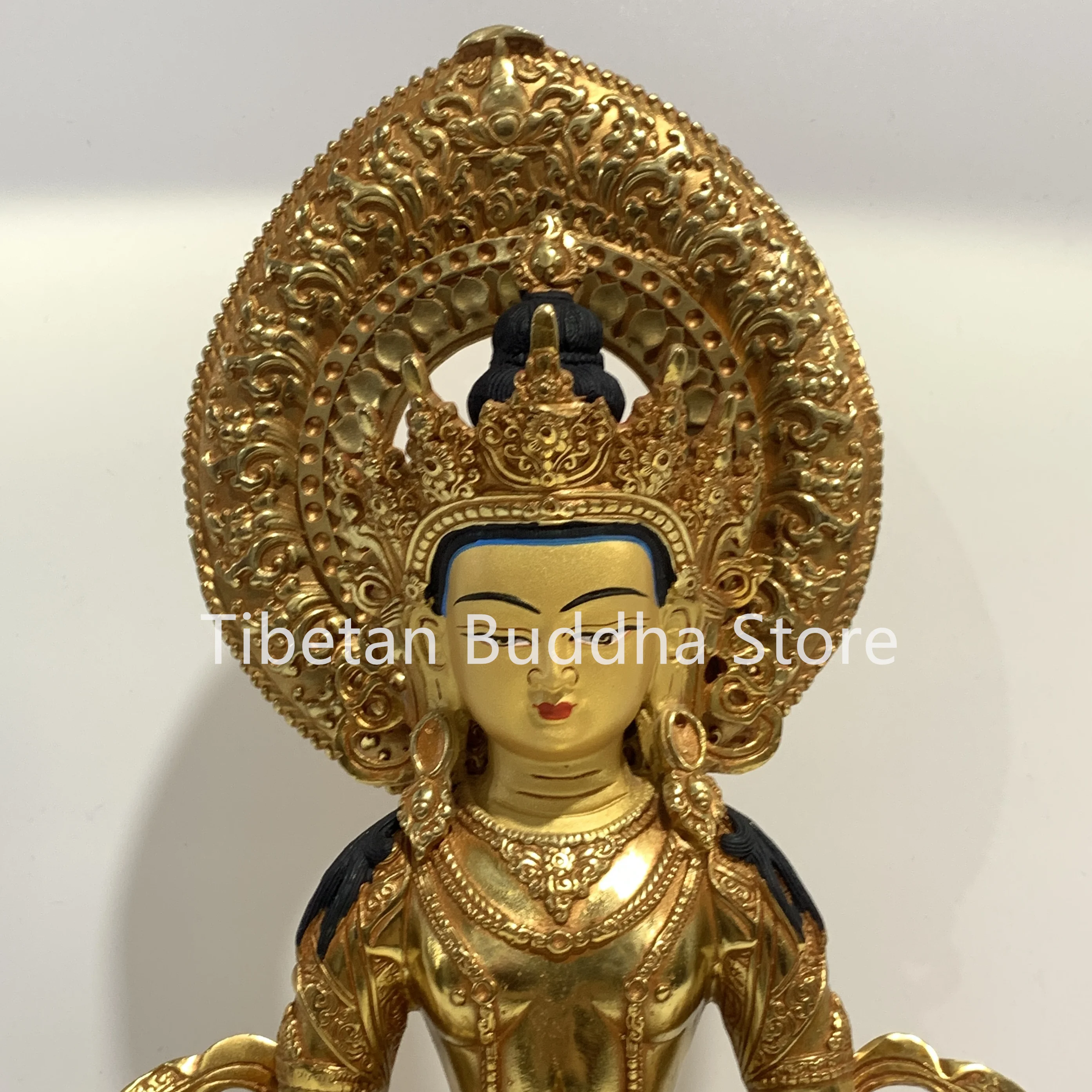 34 cm Longevity Buddha with Backlit Pure Copper Gilded Buddha Statue High Longevity Buddha Hall Decoration