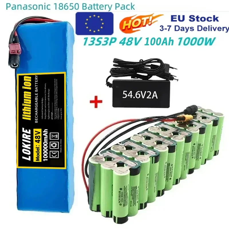 Neuer 48V 100Ah 2000W 13S3P DC/T Lithium-Ionen-Akku, geeignet für 48V-Motoren mit BMS+54,6V-Ladegerät