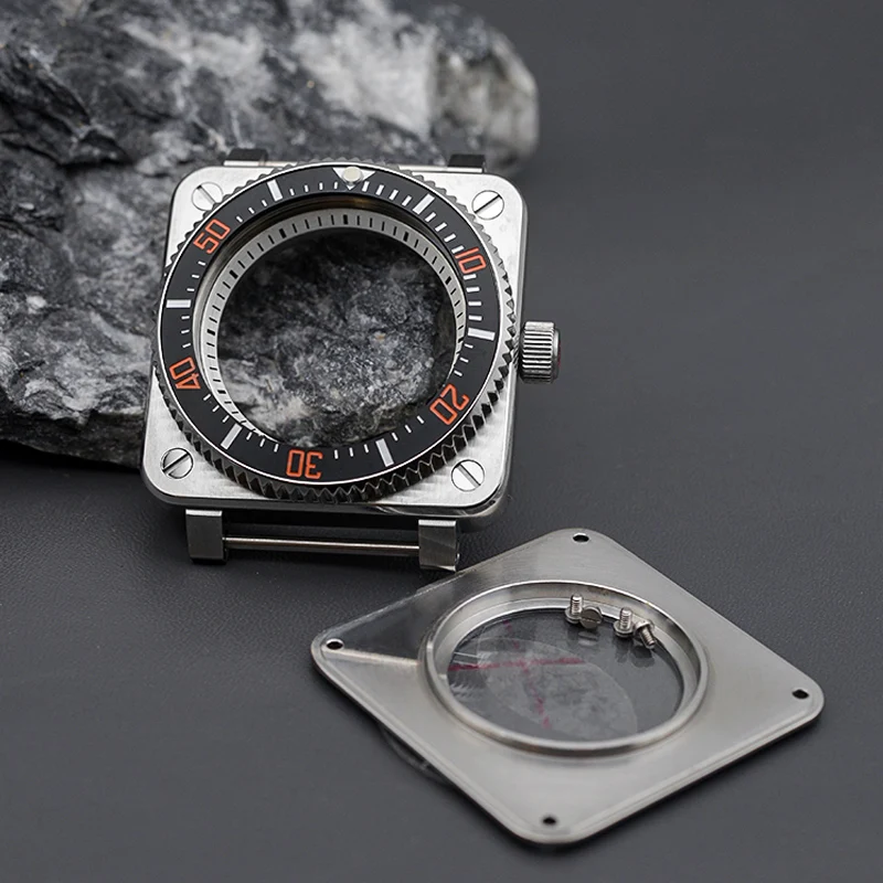 NH35 Square Cases Japan 20ATM Waterproof Silver Replace Watch Case Fit NH35 NH36 Japan Automatic Movement Men Diving Watch Case