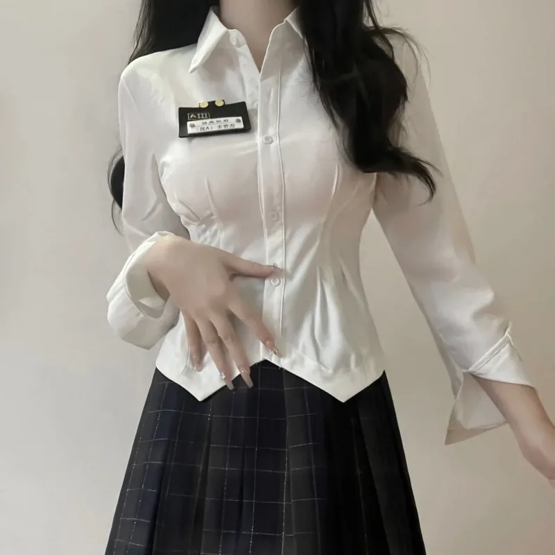 Dameskleding Prep-stijl shirt met lange mouwen Slanke witte top