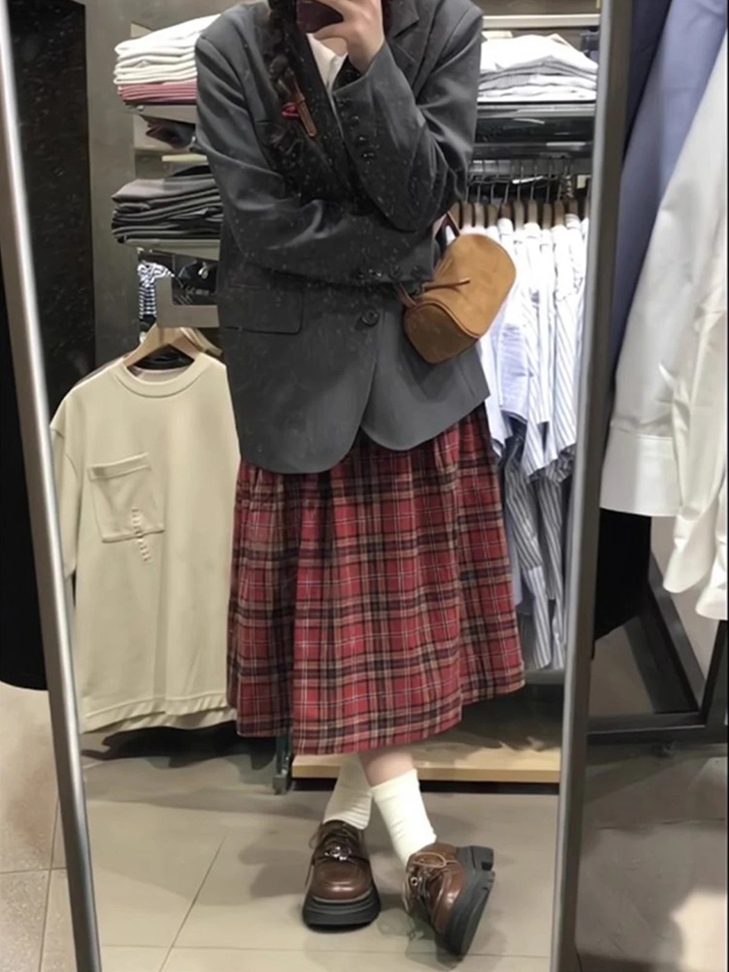 

Красная клетчатая юбка-миди с высокой талией в стиле ретро, школьная юбка-зонтик небольшого размера, длинная юбка, женская мода