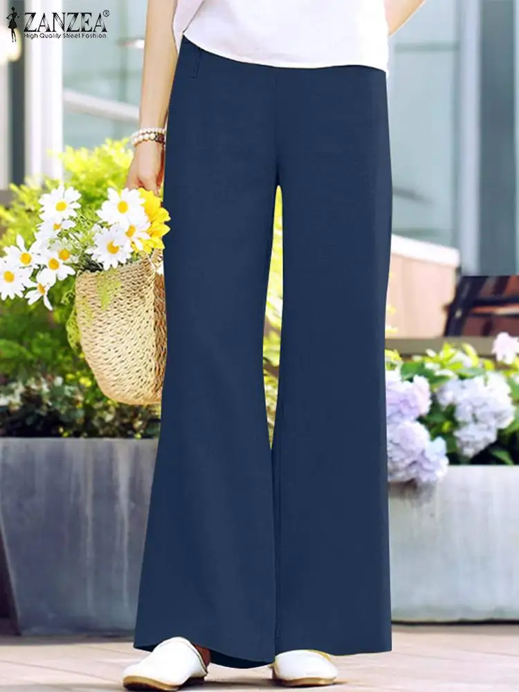 

ZANZEA Fashion OL Work Palazzo Women Summer Trousers Elastic Waist Baggy Pant Elegant Casual Loose Wide Leg Pantalon Oversize