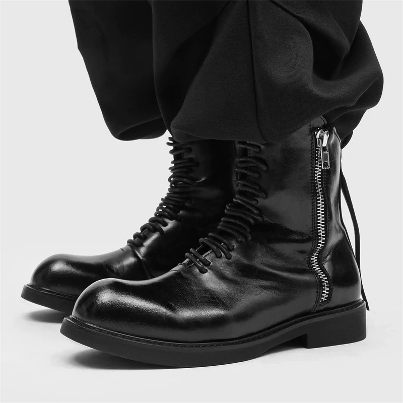 

New Boots Chelsea Leather Men Ankle Shoes Wedding Dress Formal Men's Business Autumn Winter Slip-on Zip Height Increase Sole 6cm