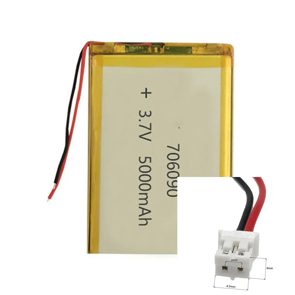 3.7V 5000Mah 706090 litowo-jonowa bateria litowo-polimerowa 2.0 JST 2Pin do inteligentnego zegarka MP3 zasilanie mobilne zabawki elektryczne na