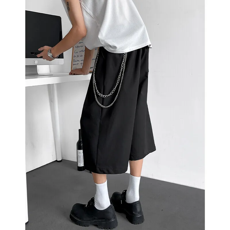 Summer Black Casual Pants Men Oversized Fashion Black Wide Leg Pants Mens Streetwear Korean Loose White Cropped Trousers Man