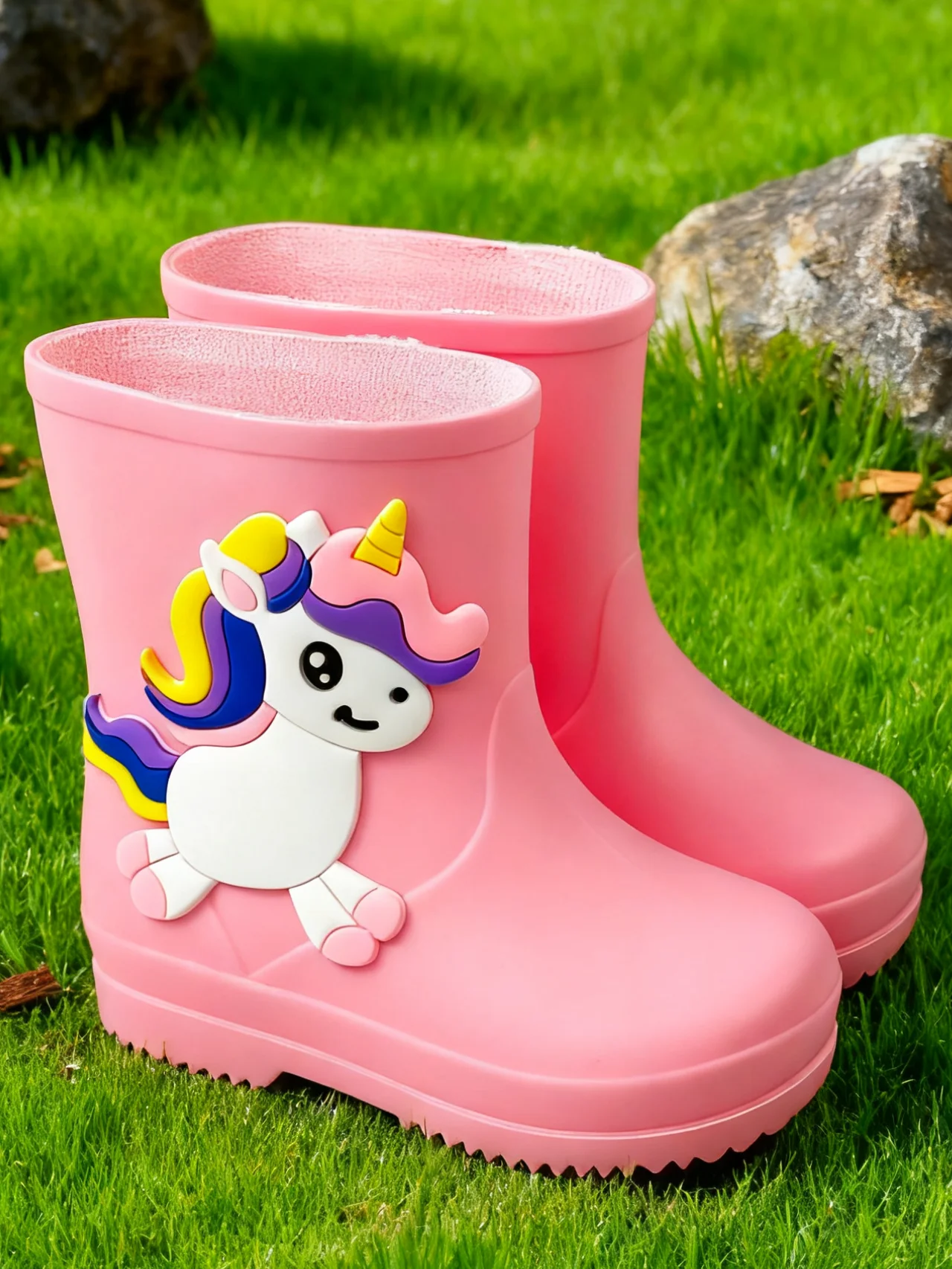 2025 new thick rain boots for children, low cut boots, unicorn cartoon rain shoes, waterproof shoes for rainy days