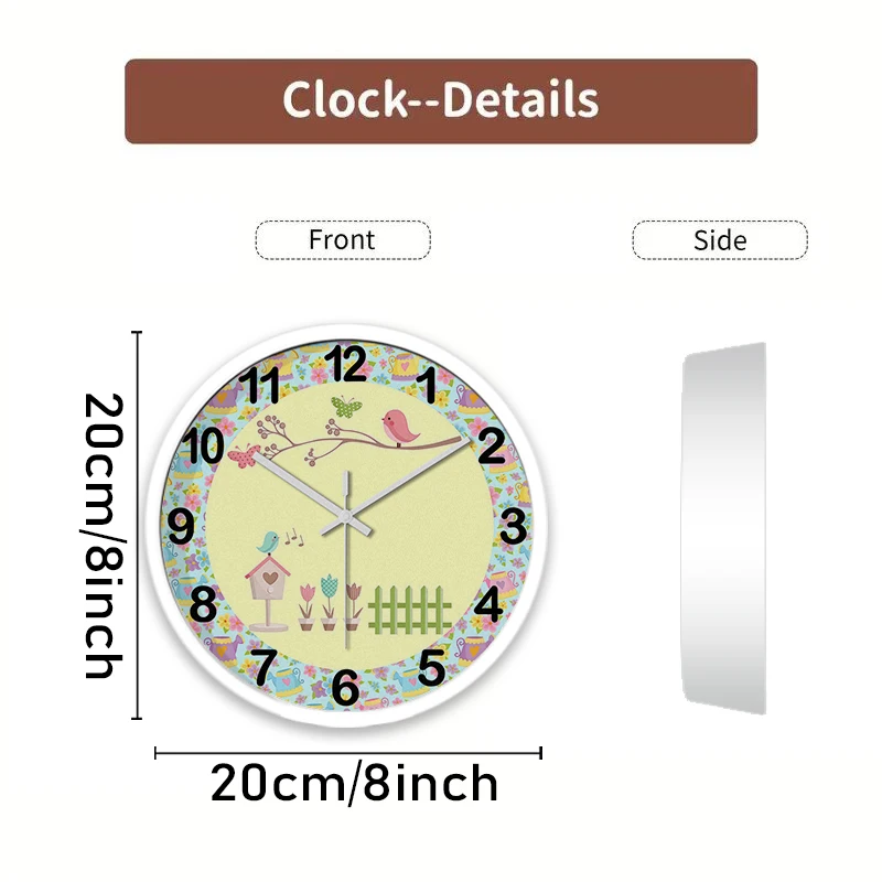 ساعة حائط معلقة مستديرة صامتة على شكل طائر الغناء، مناسبة لغرفة المعيشة والمدرسة وغرفة الدراسة وغرفة النوم وهدايا الأطفال