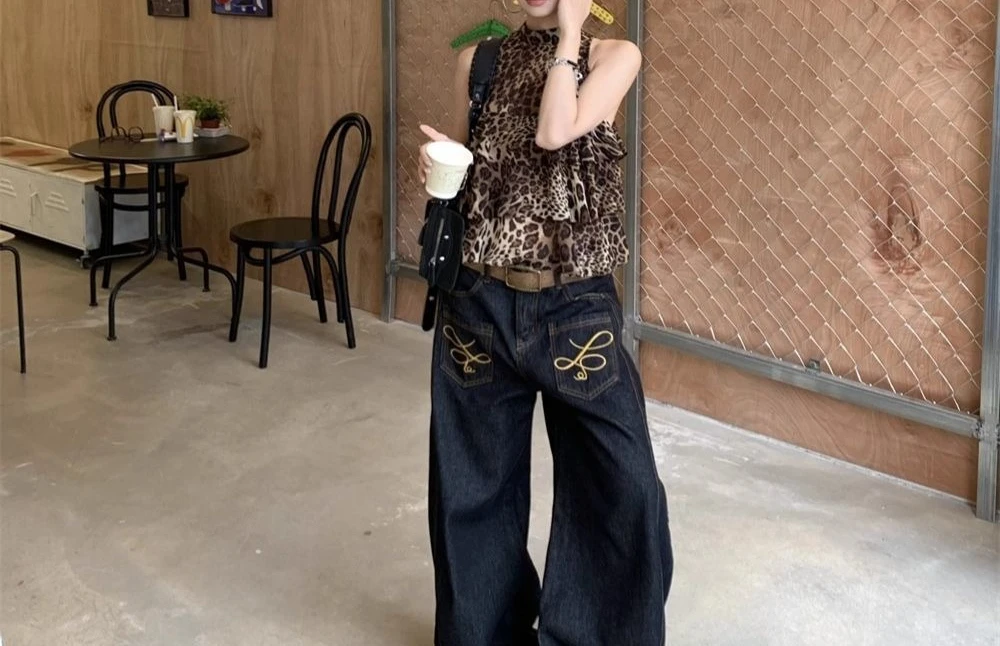 

Leopard Print Ruffled Sleeveless Vest for Women Summer Sexy Hottie American Retro Temperament High-end Design Top for Outer Wear