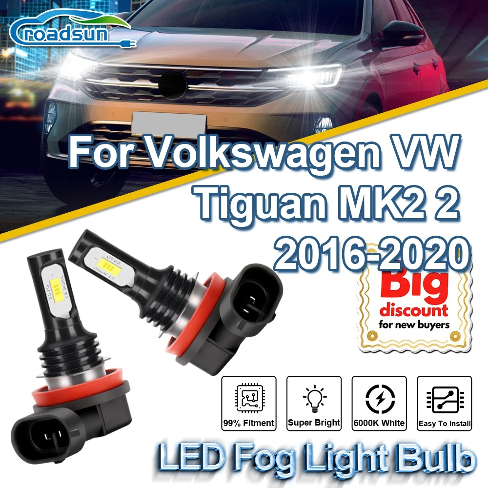 ROADSUN Für Volkswagen VW Tiguan MK2 2 2016 2017 2018 2019 2020 Upgrade Canbus LED Nebel Glühbirnen Super Helle Nebel lampe Ampulle